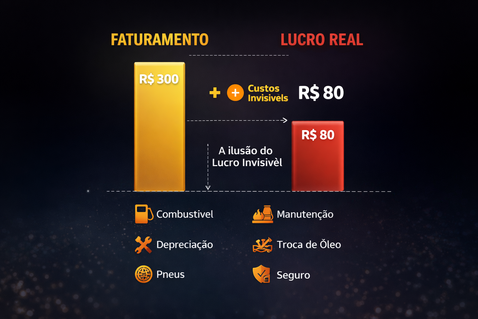 Comparativo entre faturamento e lucro real de um motorista de aplicativo