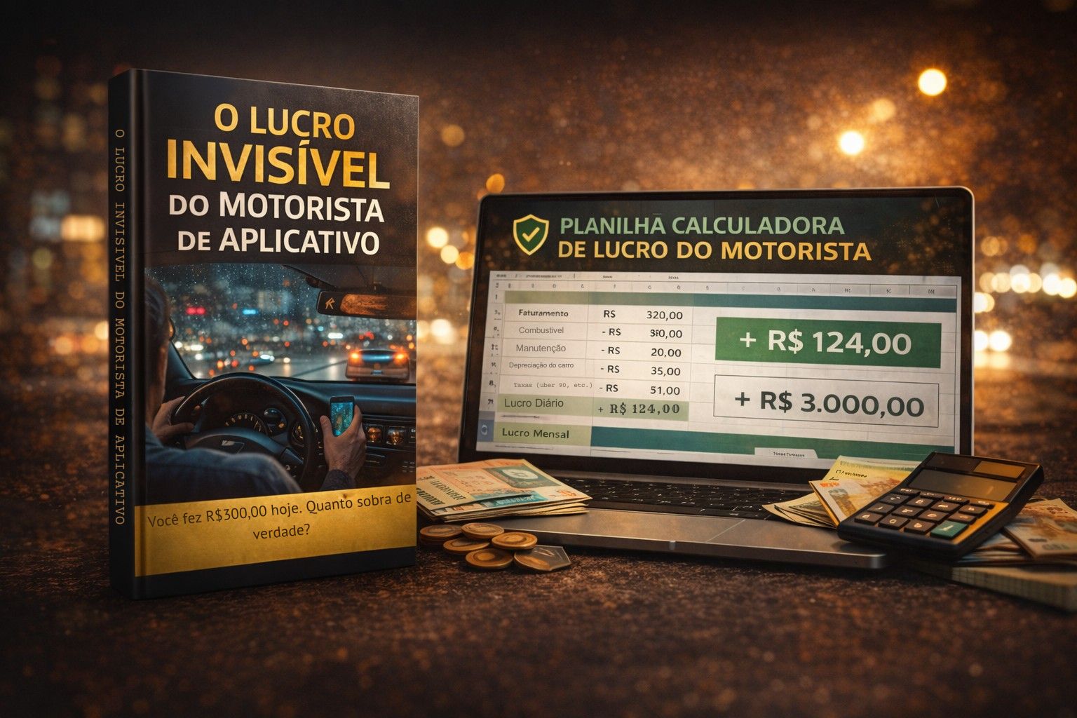Mockup do ebook com a planilha calculadora de lucro